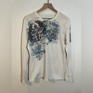 Affliction Men’s Long Sleeve Thermal Shirt White Size Large Skull Cross Gothic